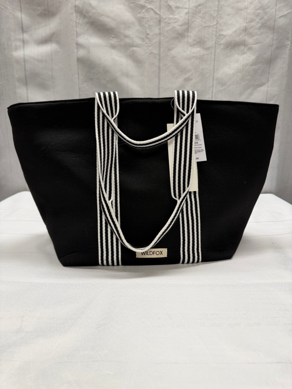 Wildfox NWT Black Jersey Tote with Striped Handles Large Shoulder Tote Bag